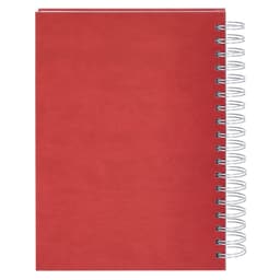 A red spiral-bound diary with a smooth cover and silver spiral binding.