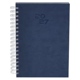 A navy blue diary with a spiral binding, featuring the year "2027" embossed on the cover.