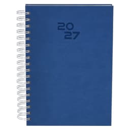 A blue spiral-bound diary for the year 2027, featuring a simple design and a visible logo.