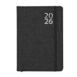 A diary in dark grey with a textured cover, featuring a silver year mark and a black elastic band.