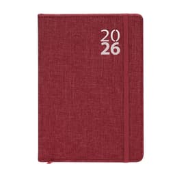 A maroon diary with a textured cover, featuring the year 2026 and an elastic band closure.