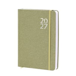 A diary with a textured green cover, featuring a white elastic band and the year '2027' on the front.