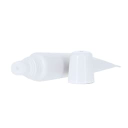 A white lip balm tube with a removable cap, showcasing a sleek design and a pointed applicator.