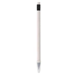 A grey-lead pencil with a white body and clear cap. The pencil features a branding logo on the top.