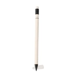 A grey-lead pencil with a natural wooden finish and a black tip, featuring a small branding logo.