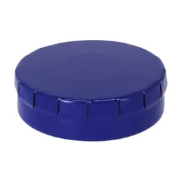 A round, blue container with a metal clasp closure, suitable for holding small items or confectionery.
