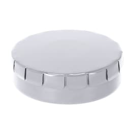 A grey metal lid with a textured edge, designed for sealing containers.