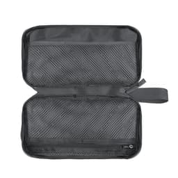 A grey travel bag with mesh compartments and a zippered pocket, featuring a handle for easy carrying.