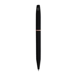 A black pen with a rose gold accent and a logo on the top. Ideal for office and business use.
