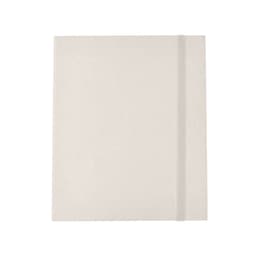 A plain cream folder with a grey elastic band on the side, designed for organizing documents.