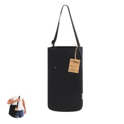 A black Harkal bag with a long strap, featuring a pocket and a tag. Suitable for miscellaneous use.