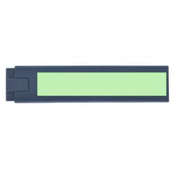 A metal pen in navy blue with a light green section for branding or personalisation.
