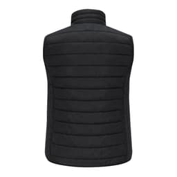 A black vest with a quilted design, featuring a high collar and no visible logos.