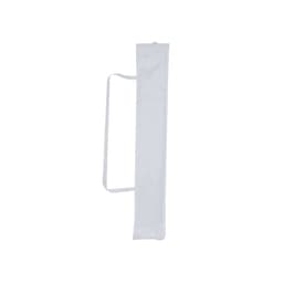 A drink bottle carrier in white, featuring a strap for easy transport. The carrier has a minimalistic design.