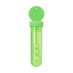 A bright green novelty drink bottle with a twist-top lid and a logo, featuring three circular sections inside.