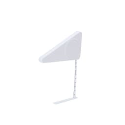 A white tape measure tool with a triangular design and a measuring strip extending from the base.