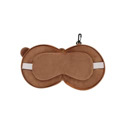 A brown sleep mask with a soft texture, featuring a cute design and a strap for secure fitting.