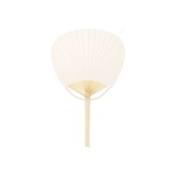 A decorative hand fan with a cream-coloured fabric and a bamboo handle, featuring a classic pleated design.