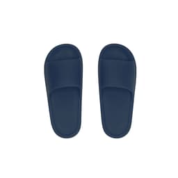 A pair of navy blue thongs featuring a simple design, with a smooth top surface and a comfortable sole.