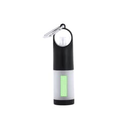 A black and clear waste bag dispenser with a keychain attachment, featuring a transparent section for visibility.