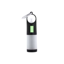 A waste bag dispenser in black and grey, featuring a clip for easy attachment and a branding logo.