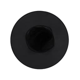A round black hat with a wide brim and an open top, featuring a subtle interior mesh design and a logo.