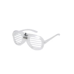 A pair of clear novelty glasses featuring horizontal stripes, with a small camera integrated into the frame.