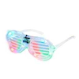 Light-up novelty sunglasses with transparent frames and multi-coloured LED lights. Perfect for fun events and parties.