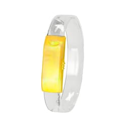 A clear wristband with a bright yellow light section, featuring a button for activation. Suitable for novelty use.
