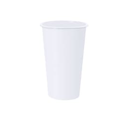 A drink bottle featuring a plain white design, made of plastic, with a simple shape. It includes a logo.