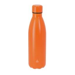 A drink bottle in a vibrant orange colour with a sleek, insulated design and a branding logo.