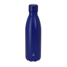 A drink bottle in blue, featuring a sleek design and a logo on the body.