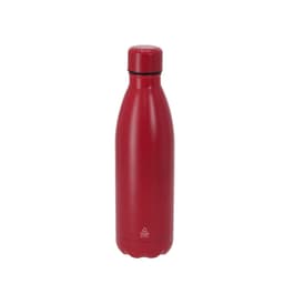 A drink bottle in a sleek, red finish with a simple design and a logo on the body.