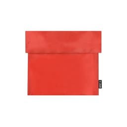 A red lunch bag with a fold-over top and a discreet logo on the side, made from RPET material.