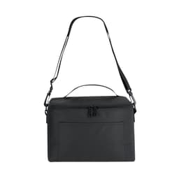 A black cooler bag with a shoulder strap and top handle, featuring a zippered closure and front pocket.