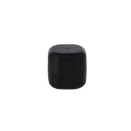 A black lip balm container with a smooth, rounded lid and a minimalist design. It features a logo on the surface.