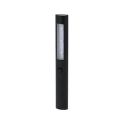A black torch with a slim design and three LED lights, featuring a button on the side.