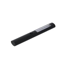A black torch with a long, sleek design and a button on the side. It features a clear lens for illumination.