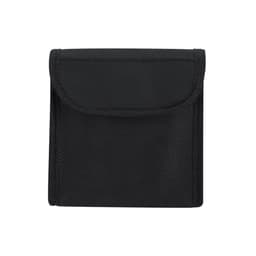 A black wallet made from textured material, featuring a flap closure and a front pocket.