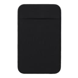 A black pouch with a simple design and a single pocket at the top. It features a logo on the front.