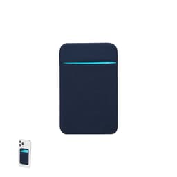 A navy blue pouch with a teal zipper, designed for carrying items, featuring a pocket on the front.