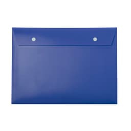 A blue document wallet featuring two press-stud fasteners, suitable for storing papers and documents.