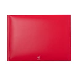 A red compendium with a glossy finish and a branding logo at the bottom, suitable for office use.