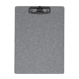 A grey portfolio with a clip on the top, designed for holding documents securely.