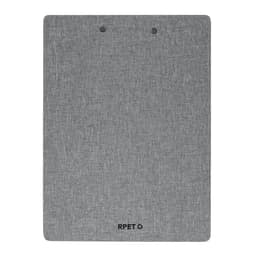 A grey compendium with a textured finish and two holes at the top, featuring a logo at the bottom.