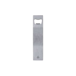 A drink bottle opener in a sleek stainless steel design, featuring a cut-out for easy bottle opening.