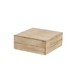 A wooden gift box with a natural finish, featuring a minimalist design and a simple rectangular shape.