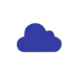 A blue cloud-shaped stress ball with a smooth surface, featuring a logo on it.