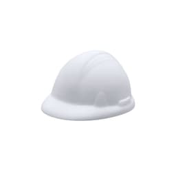 A white foam hard hat with a smooth surface and curved design. It has a simple, unbranded appearance.