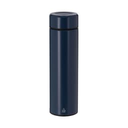 A drink bottle in dark navy blue, made of stainless steel, featuring a sleek design and a lid.